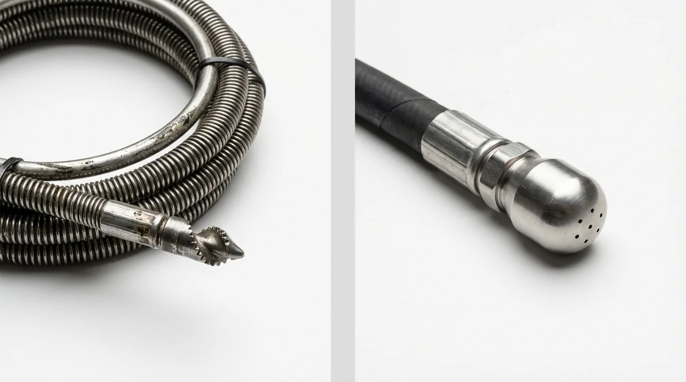 Drain snake cable and hydro jetting nozzle used for drain cleaning in Carnation, WA