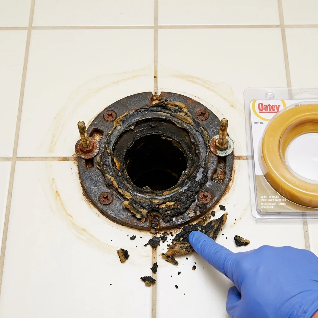 Failed wax ring showing water seepage at the base of a toilet in a Carnation, WA home